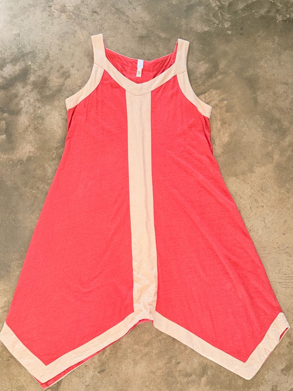Marla Wynne 1X Linen Viscose Handkerchief Hem Colorblock Midi Dress